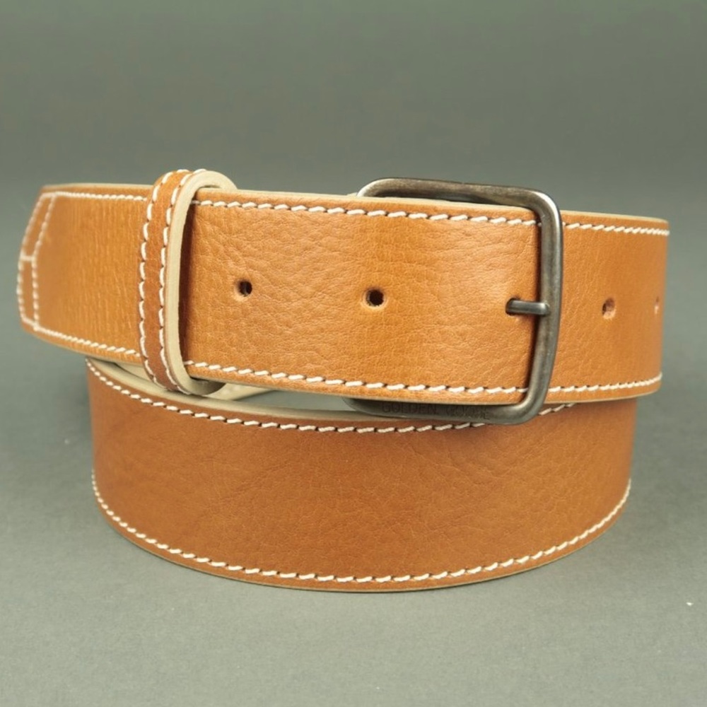 Golden Goose Brown Contrast Stitch Leather Belt Size 75 (US 28)